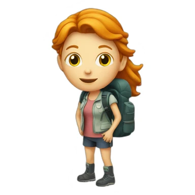 Ginger White woman with backpack and the map sticker