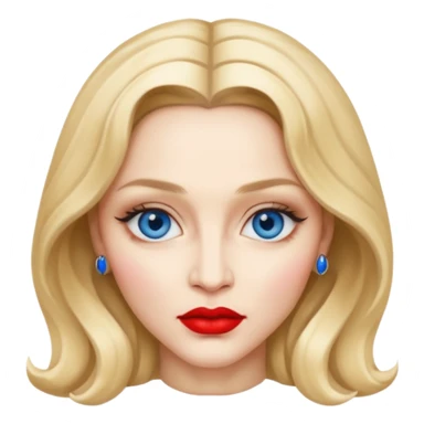 Madonna with blue eyes, red lip sticker