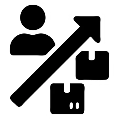 Minimalistic icon for 'Supply Chain Experience' featuring a logistics symbol, designed in a solid black filled style, with a diagonal layout sticker