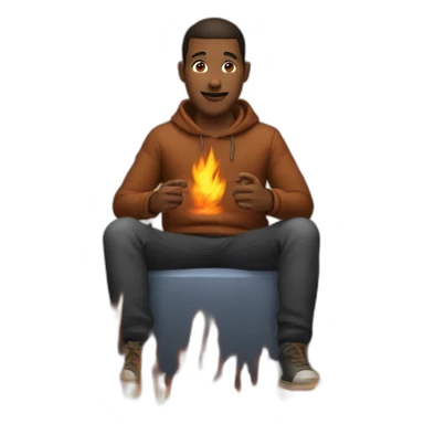 Man sitting infront of fire sticker