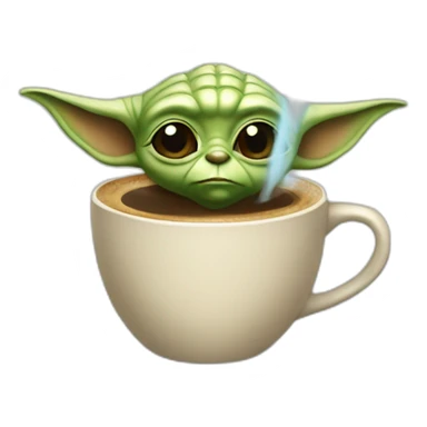 A Yoda turned into a cup of coffee sticker