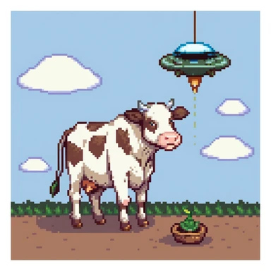 cow being sucked up by a ufo sticker