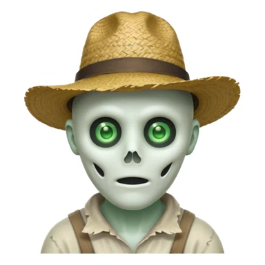 ghost farmer portrait, head and shoulders only, straw hat, spooky pale face, cracked skin, haunted vibe, 3D cartoon, mobile game icon style, clean background, no text, no watermark
 
 sticker
