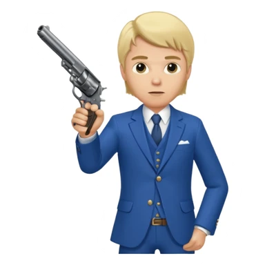 A blond man in a blue suit with a Colt pointing forward. sticker