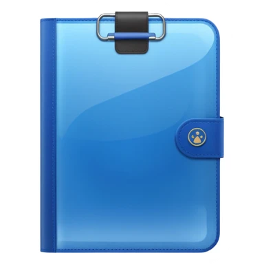 A translucent blue plastic folder with rounded corners, elastic string and button closure, soft matte finish, and a passport/travel symbol.  sticker