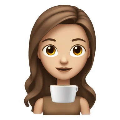 white girl with long brown hair, brown eyes, with a pc and coffee sticker