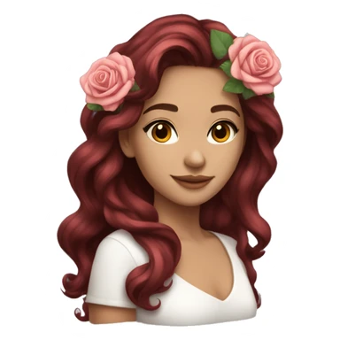 Beautiful, rose, red, flowers in hair, long dark brown hair, white fair skin sticker