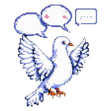 8-bit pixel art dove with a chat bubble, game-like setting sticker