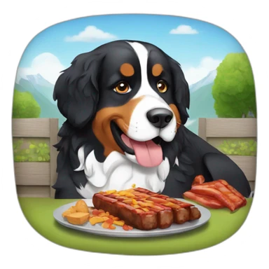 Bernese mountain dog eating a barbecue sticker