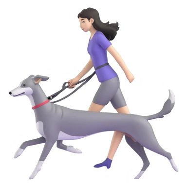 Japanese girl with flowing hair walking a solid grey greyhound with no white markings sticker