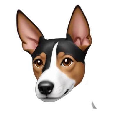 create a face front head shot of a tri-colored Black Red & White Basenji Female sticker