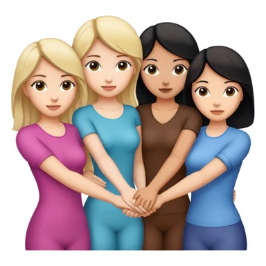 Three women holding hands, two white, one tan, one with dark blonde hair, one with black hair, and one with dark brown hair sticker