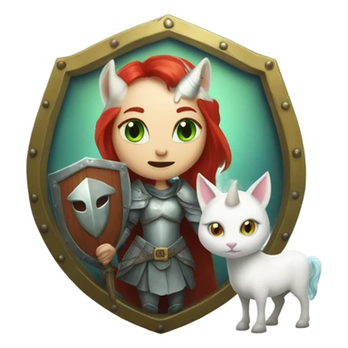 medieval shield: [politically incorrect, (
	{ female, alien, witch, color: light green, hair:red, eyes:cat} ]
	on a 
	[{ unicorn: white, legged:four, mane: light blue }]) sticker