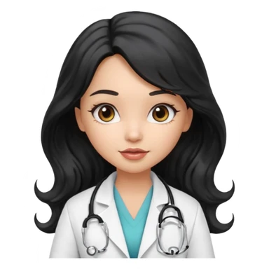 a pretty bratz light dusky girl with long wavy black hair as a doctor\ sticker