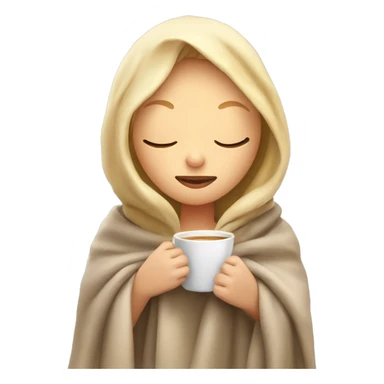 Blonde girl inside a blanket sipping coffees eyes closed sticker