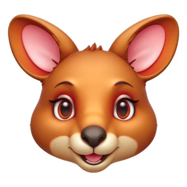 Cinematic Cute Kangaroo Portrait Emoji, Head tilted playfully and inquisitively, featuring a glossy red-orange fur with soft, rounded ears and round, sparkling amber eyes full of curious mischief, Simplified yet irresistibly adorable features, highly detailed, glowing with a warm, friendly glow, high shine, affectionate and bouncy, stylized with a touch of outback whimsy, bright and endearing, soft glowing outline, capturing the essence of a mischievous yet loving kangaroo, so playful it feels like it could hop out of the screen and into your arms! sticker