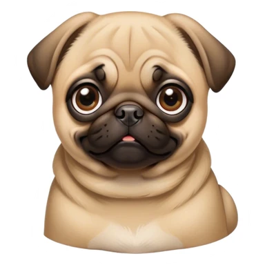 Cinematic Cute Fawn Pug Portrait Emoji, Head tilted playfully and inquisitively, featuring a smooth fawn coat with a subtle sheen, round, sparkling dark eyes filled with curiosity, Simplified yet irresistibly adorable features, highly detailed, glowing with a warm, friendly glow, high shine, affectionate and lively, stylized with a touch of whimsy, bright and endearing, soft glowing outline, capturing the essence of a mischievous yet loving pup, so playful it feels like it could bounce out of the screen and into your arms! sticker