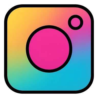 instagram logo, minimal camera icon with rainbow gradient, bold black outlines sticker