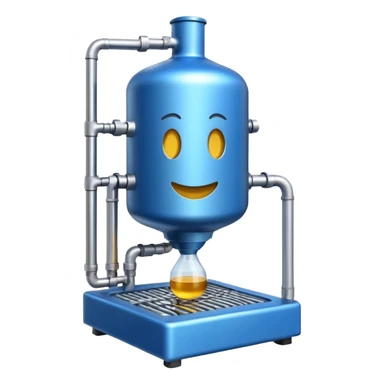 industrial 100L biofermentor, metallic with blue interior, emoji style sticker