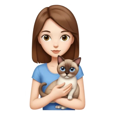 Chica con pelo castaño blanca con un gato siamés  sticker
