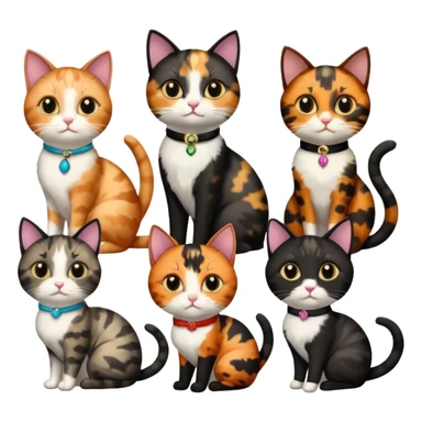 6 cats with different coloured coats sticker