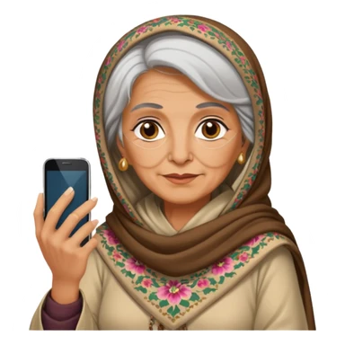 persian old woman Persian shawl with smartphone, half body sticker