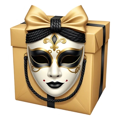 Gift wrapped with black rope and Miniature venetian mask sticker