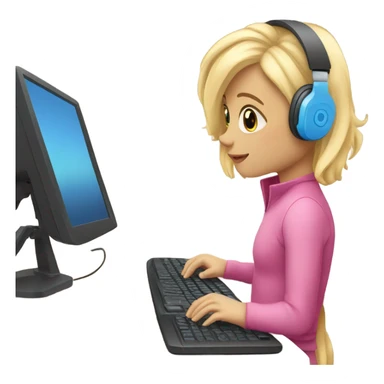 blonde hair blue eyed girl pink headphones and computer sticker