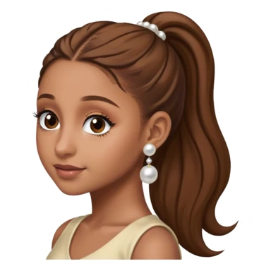 Ariana grande with a brown pony tail and pearl earrings  sticker