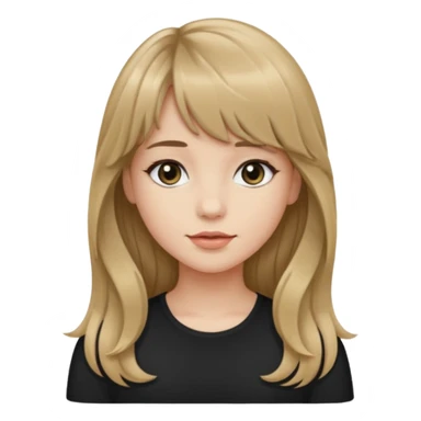 Uma garota de cabelo ondulado loiro escuro,mas com franja lisa e olhos pretos, e a cor de pele branca,e o cabelo LONGO  sticker