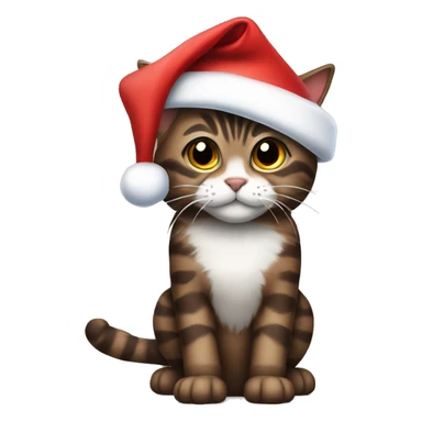 Dark brown tabby cat with Santa hat sticker