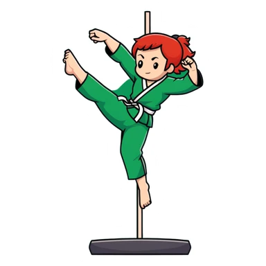 redhead martial artist with red hair doing a jiu jitsu pose while pole dancing sticker