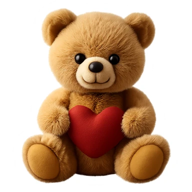 Isolate the realistic teddy bear holding a heart with soft lighting on a transparent background, removing all other background elements. sticker