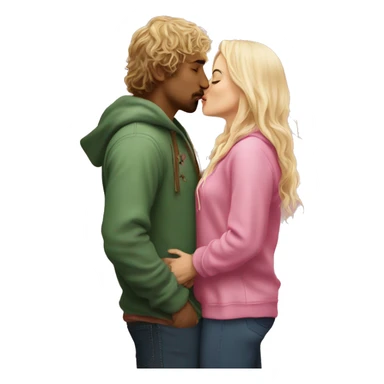 Pippin-hobbit wearing hoodie passionately kissing pretty blonde woman wearing pink top sticker