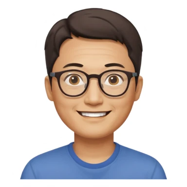 안경을 낀 40대 표준 체격의 한국인 남성, 머리가 아주 짧음, 활짝 웃고 있음 sticker