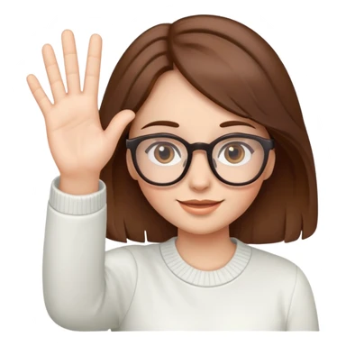 brown hair girl with glasses emoticon waving hello sticker