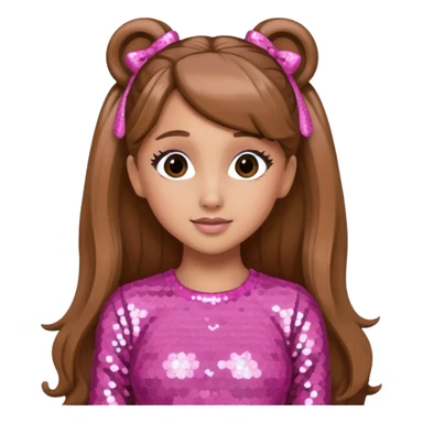 Ariana Grande with long light brown hair, pink sequin outfit sticker