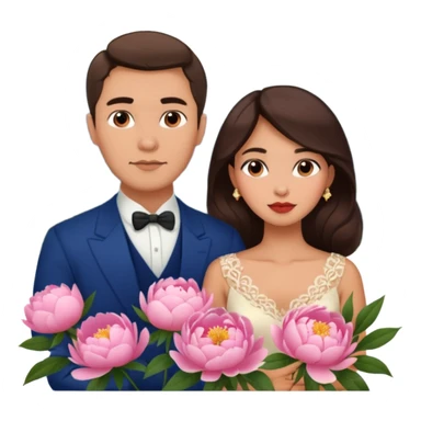 Couple traveling in Montenegro russian man and elegant  Latina girl delicate peonies and mountains in the background  sticker