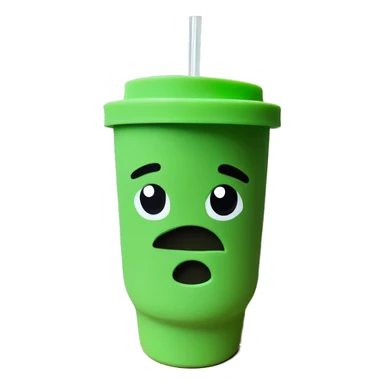 Drink tumbler mug, matte green, with lid and clear straw and handle sticker