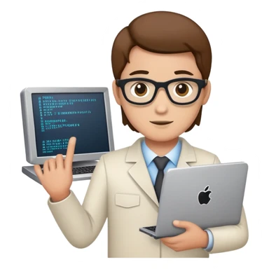 IT specialist with computer and code sticker