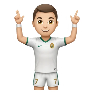 Cristiano Ronaldo inspired emoji, celebrating, in a soccer uniform, energetic pose sticker