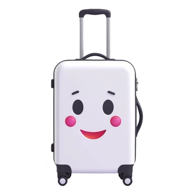 white suitcase on wheels with extended telescopic handle, no black inserts, pure white color, soft shadows and highlights, 3D Emoji style, transparent background sticker