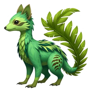  Tropical feathery shamanic cultural Greenish beautiful handsome gorgeous aesthetic colorful vibrant Vernid-Trico-species-Fakemon-creature by LiLaiRa, 4 legs, 1 tail, random markings, (full body) sticker