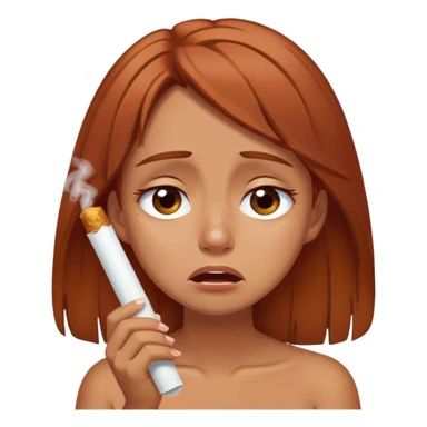 Reddish Brown haired tan girl slightly crying with a joint sticker