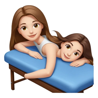 smiling white long brunette hair girl with hazel eyes laying on massage table sticker
