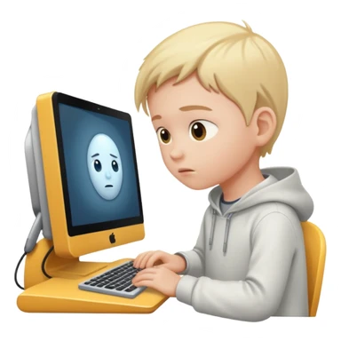 a white child programs on a computer sticker