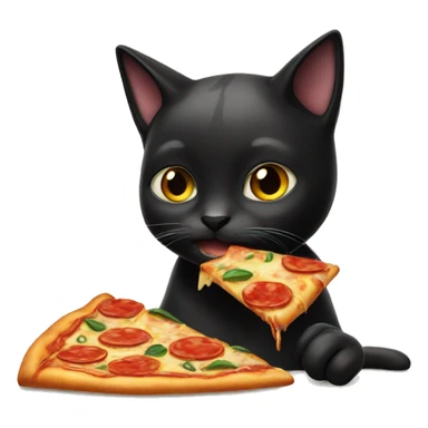 Black cat eating a pizza sticker