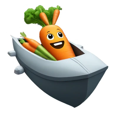 I want carrot inside a boat flying in space  sticker