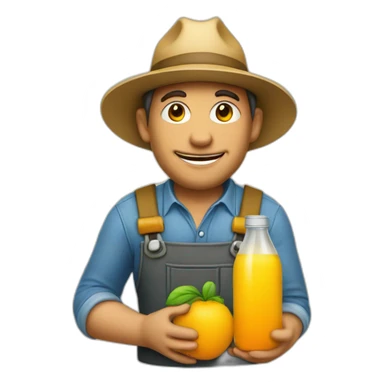 farmer with hat and juice bottle sticker