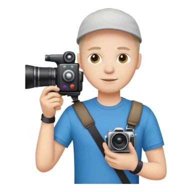 cameraman hold a camera, white skin and tshirt sticker